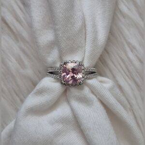 Silver Pink Quartz Diamond Ring